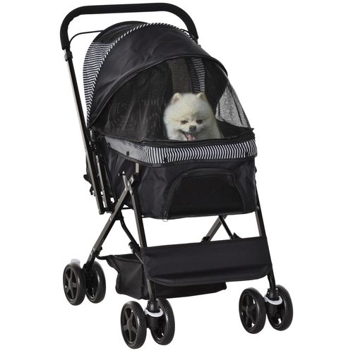 Poussette Buggy Pliable Chien Chat Panier Et Sac De Rangement Attaches Sécurité Housse Réglable Poignée Réglable Acier Oxford Noir