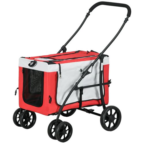 Poussette Pliable Animaux Chien Chat Nacelle Amovible 4 Roues Rouge