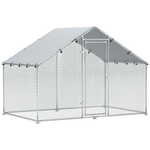 Enclos Poulailler Chenil 5,1 M² Couvert - Parc Grillagé Dim. 3l X 1,7l X 1,9h M - Porte - Acier Galvanisé Oxford Gris