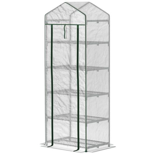 Serre De Jardin Balcon 5 Étagères Porte Zippée 69 X 49 X 193 Cm Acier Thermolaqué Bâche Pe Blanc