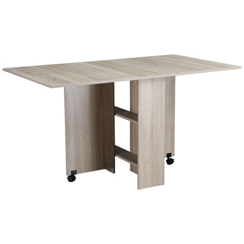 Table Pliante De Cuisine Salle À Manger Amovible Sur Roulettes 140l X 80l X 74h Cm 2 Étagères Intégrées P
