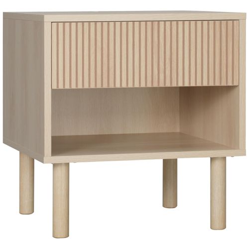Table De Chevet Table De Nuit Design Urban Craft - Tiroir Coulissant, Niche - Piètement Cylindrique - Panneaux Particules Aspect Bois Clair