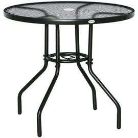 Table De Jardin Ronde Dia. 80 X 72h Cm - Espace Central Parasol - Métal Noir Plateau Verre Trempé Texturé
