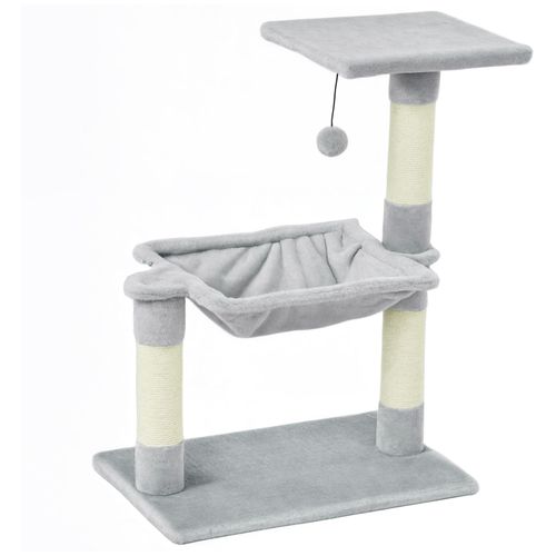 Arbre À Chat 3 Griffoirs Grattoirs Sisal Naturel Plateforme Hamac Et Boule Suspendue Dim. 50l X 36l X 70h Cm Peluche Haute Densité 220 G/M² Gris Clair