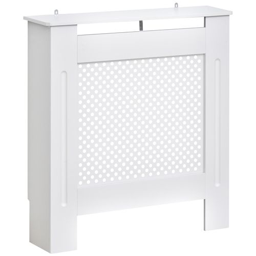 Cache-radiateur design - habillage radiateur motif rond - dim. 78L x 19l x 82H cm - MDF blanc