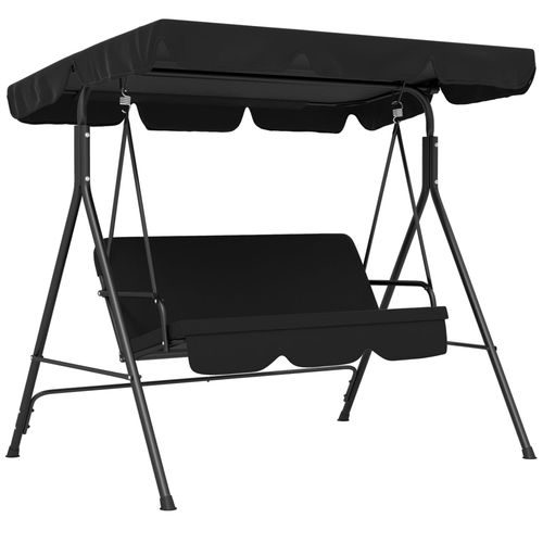 Balancelle De Jardin 3 Places Toit Réglable Coussins Assise Dossier Acier Polyester Noir