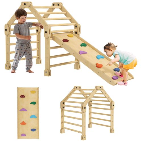 Ensemble D'escalade En Bois 3 En 1 - Échelle, Toboggan, Rampe - Panneaux Bois Pin