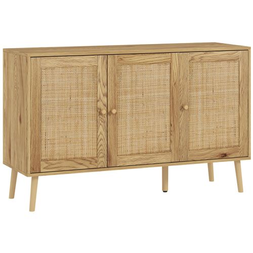 Buffet Style Cosy Chic Rotin - 3 Portes, 2 Étagères - Dim. 120l X 40l X 75h Cm - Effet Bois Naturel