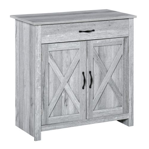Buffet 2 Portes Tiroir Style Rural Chic Aspect Bois Gris Clair