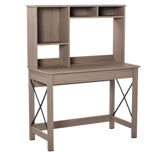 Bureau Bibliothèque 2 En 1 - 3 Niches - Aspect Bois Métal Noir
