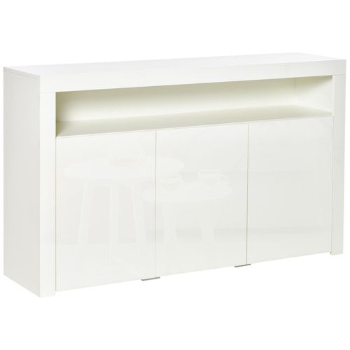 Homcom Buffet Led - Meuble De Rangement Led - 3 Placards Avec Étagère Et Grande Niche - Panneaux Particules Mdf Blanc Laqué