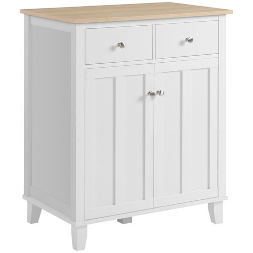 Buffet 2 Portes Étagère 2 Tiroirs Panneaux Blanc Aspect Bois Clair