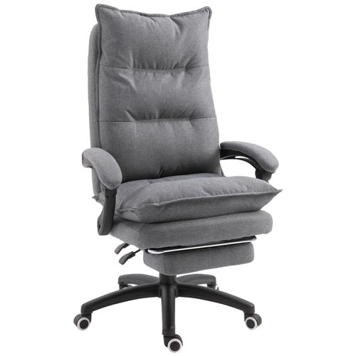 Homcom Fauteuil De Bureau Direction Massant Hauteur Réglable Dossier Inclinable Repose-Pied Intégré Toile De Lin Gris Chiné