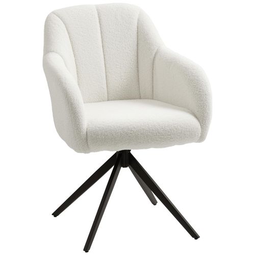 Fauteuil Design Piètement Acier Noir 4 Branches Effet Laine Bouclée Blanc