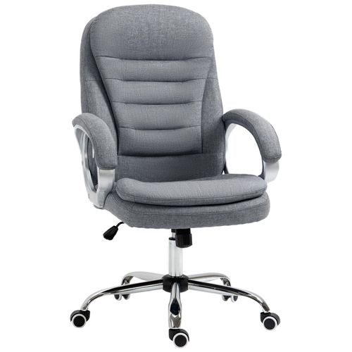 Fauteuil De Bureau Manager Chaise De Bureau Ergonomique Double Coussin Réglable Roulettes Toile Lin Gris Clair