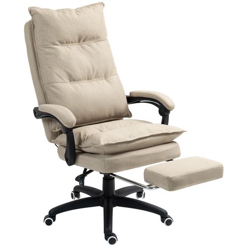 Fauteuil De Bureau Direction Massant Hauteur Réglable Dossier Inclinable Repose-Pied Intégré Toile De Lin Beige