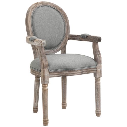Chaise Médaillon Style Louis Xvi Bois Massif Patiné Sculpté Tissu Lin Gris