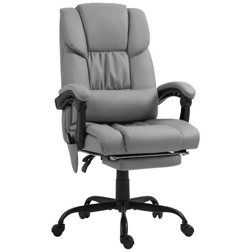 Fauteuil De Bureau Direction Massant Inclinable Réglable - Repose-Pieds Rétractable Intégré - Acier Noir Pu Gris