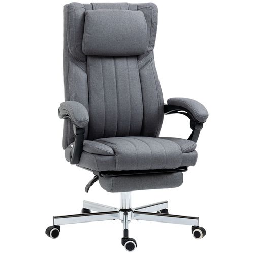 Fauteuil De Bureau Manager Inclinable Repose-Pied Tétière Tissu Gris