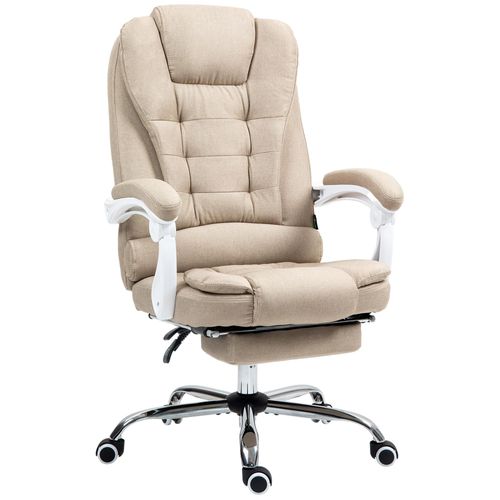 Fauteuil De Bureau Manager Grand Confort Repose-Pied Dossier Inclinable Accoudoirs Rembourrés Lin Beige