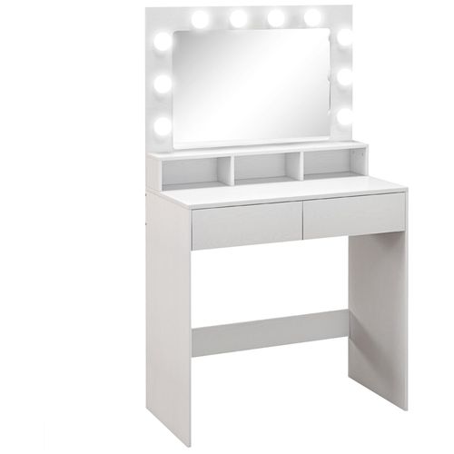 Coiffeuse Miroir Hollywood 3 Modes - 2 Tiroirs, Étagère, 3 Niches - Dim. 80 X 40 X 135 Cm - Blanc