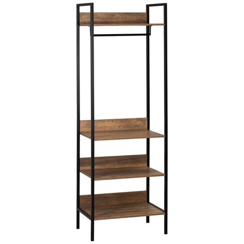 Penderie Portant À Vêtements Style Industriel 4 Étagères Barre Penderie Métal Noir Panneaux Aspect Bois