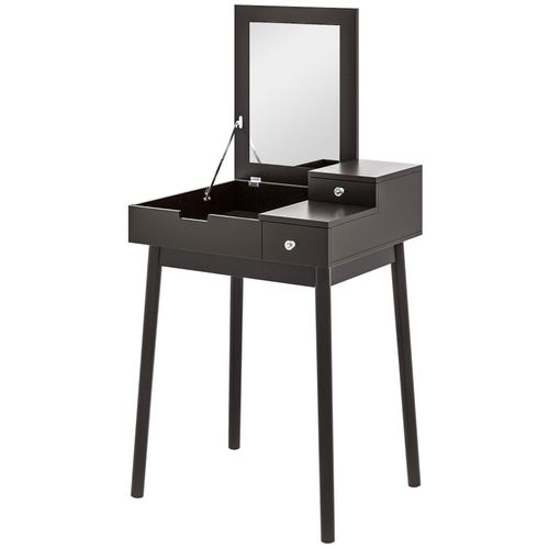 Coiffeuse Design Scandinave Table De Maquillage Multi-Rangements Miroir Pliable 60l X 50l X 86h Cm Pin Et Mdf Noir