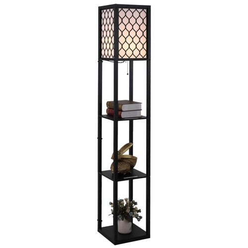 Lampadaire ?Tag?Re Lampe ?Tag?Re 26l X 26l X 160h Cm 3 ?Tag?Res 4 Niveaux Mdf Noir Motif Nid D'abeille