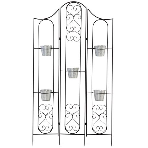 Étagère De Pots De Fleurs Plantes En Métal Style Fer Forgé - Support De Plantes Pliable Métal À Planter - 5 Pots Fleurs Inclus