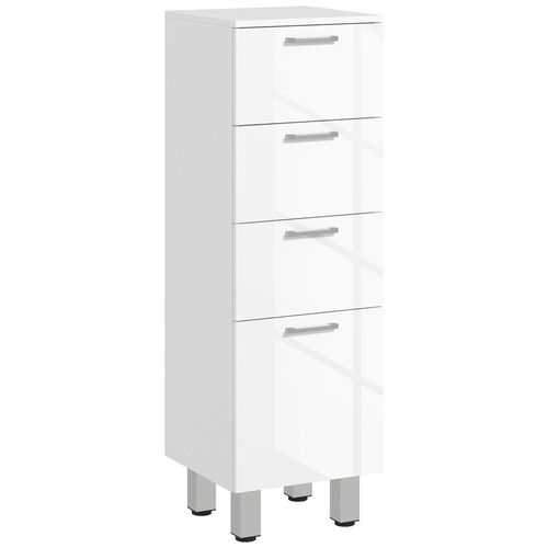 Colonne Salle De Bain Sur Pied 4 Tiroirs - 30 X 30 X 93 Cm - Poignées Alu Façade Blanc Laqué