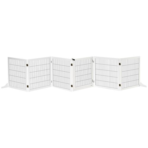 Barrière De Sécurité Parc Enclos Chien Modulable Pliable Porte Verrouillable Intégrée 5 Panneaux Grillage Acier Noir Bois De Pin Blanc