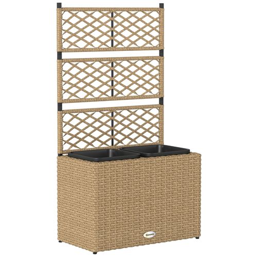 Jardinière Avec Treillis Dim. 57l X 30l X 107h Cm 2 Bacs Inserts D'irrigation Inclus Pe Imitation Rotin Tressé Sable