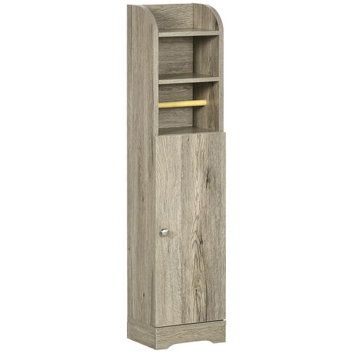 Meuble Wc Armoire Toilette - Porte, 2 Étagères, Niche, Support Papier - Dim. 23l X 18l X 100h Cm - Gris