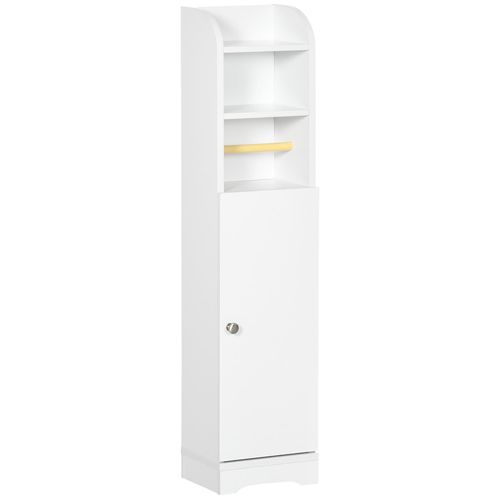 Meuble Wc Armoire Toilette - Porte, 2 Étagères, Niche, Support Papier - Dim. 23l X 18l X 100h Cm - Blanc