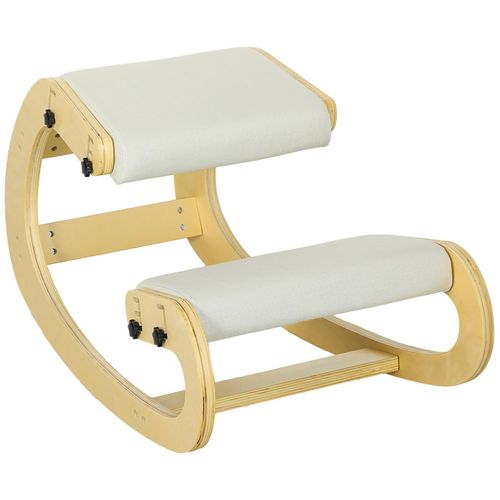 Siège Ergonomique - Siège Assis-Genoux - Chaise Assis Genoux Grand Confort - Bois Bouleau Tissu Crème