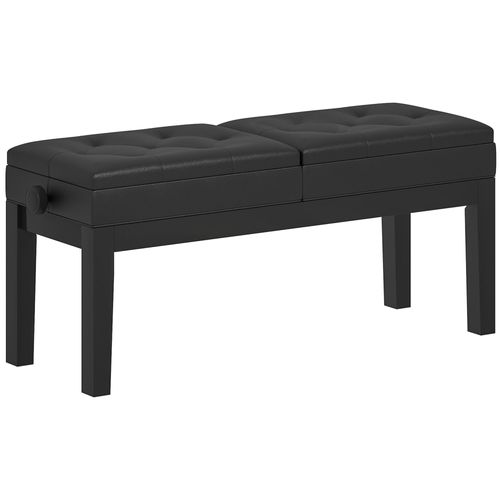Banc De Piano Réglable En Hauteur - Tabouret De Piano Avec Rangement - Bois Assise Pu Capitonné Noir