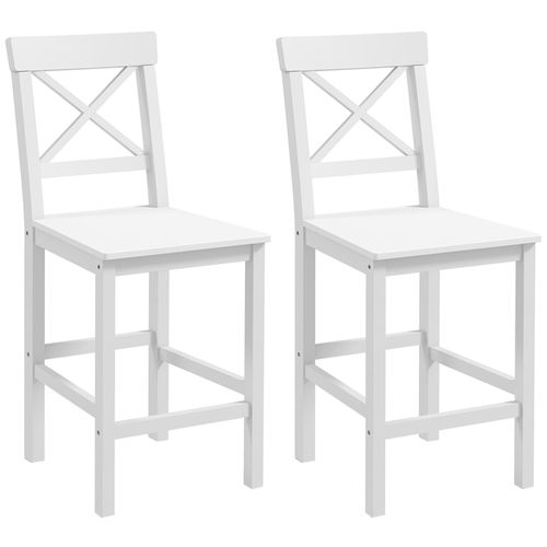 Lot De 2 Chaises Hautes Chaises De Bar Style Campagne Chic Dossier Croisillon Bois Pin Blanc