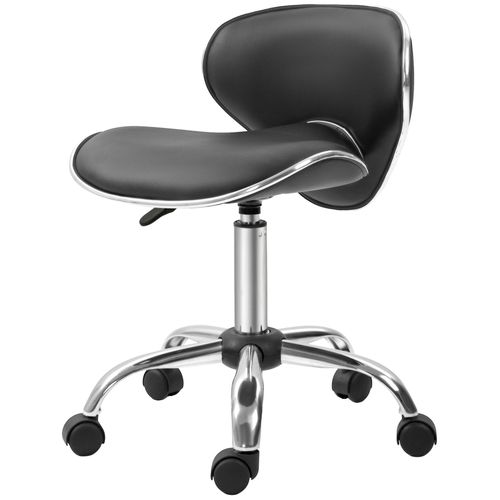 Tabouret À Roulettes Tabouret De Travail Hauteur Réglable 44-56 Cm Avec Dossier Noir