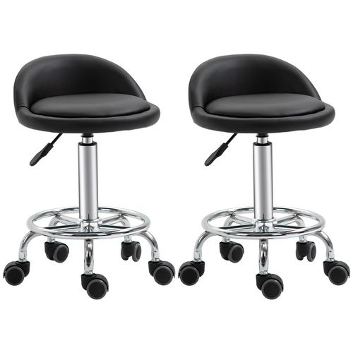 Lot De 2 Tabourets De Travail Massage Réglables - Dossier Ergonomique - Acier Chromé Pu Noir