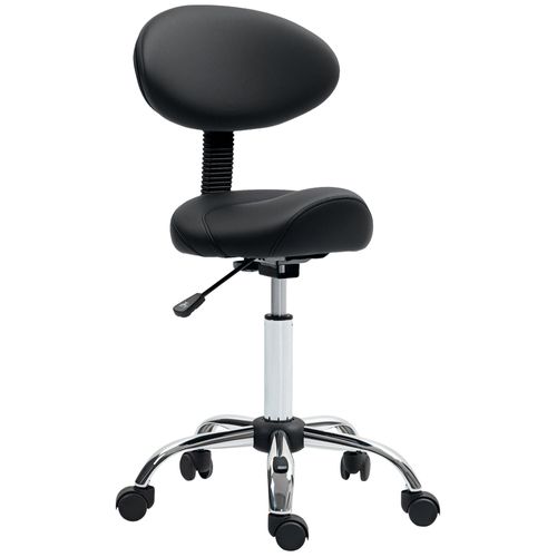 Tabouret De Massage Ergonomique Dossier Enveloppant - Hauteur Réglable, Pivotant - Piètement Acier Synthétique Noir