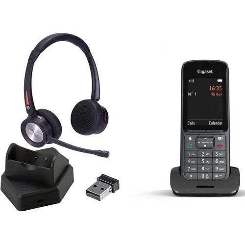 Cleyver - Téléphone sans Fil SL800H Pro, Casque Bluetooth NW35 UC ¿ Audio HD, Mobilité, DECT et PC ¿ Télétravail & Bureau - Noir