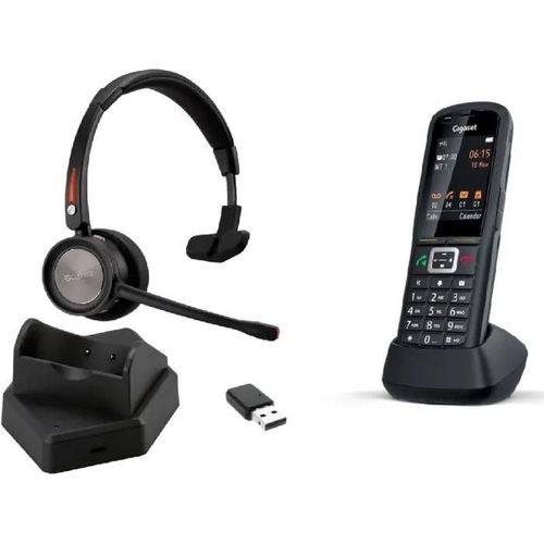 Clevyer - Téléphone Gigaset R700H Pro + Casque Bluetooth Cleyver NW30 UC ¿ Sans Fil, Robuste, Antibruit, Pro, Bureau - Noir
