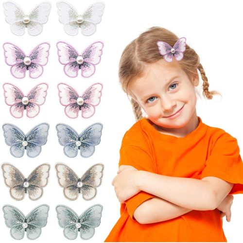 Shiba-Papillon Épingle À Cheveux Fille, 12pcs Coloré Dentelle Broderie Aiguille Cylindre, Mariage Halloween Party Decor Hair Acces[2 