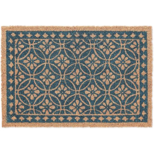 Shiba-Paillasson Coco, Design Floral, Tapis De Porte Extérieur & Intérieur, Caoutchouté, 60x40 Cm, Bleu/Nature[295]
