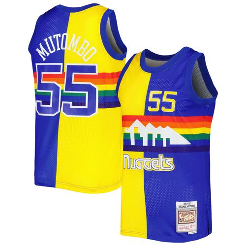Maillot Swingman Divisé Mitchell & Ness Dikembe Mutombo Royal/Or Denver Nuggets Hardwood Classics 1991/92 Pour Hommes