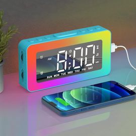 ERSHI-Réveil Numérique Électronique avec 2 Réveils, Miroir Horloge LED avec 8 Modes Lumière, Snooze, Aide au Sommeil, Minuterie, a[4
