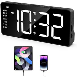 ERSHI-Réveil Numérique, Réveils de Chevet avec 7''Ecran LED, 2 Ports USB, Horloge Numérique avec 5 Niveaux de Luminosité, Répétiti[6