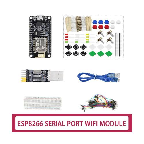 ESP8266 CP2102 Nodecu Lua V3 Carte de D¿¿Veloppement ESP-12E+Pack de Composants+Module de Port USB Vers S¿¿Rie+Cavalier 65+Bread Board