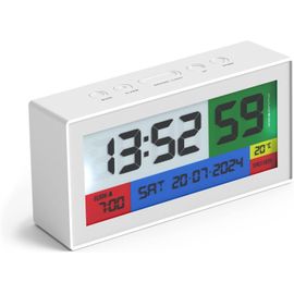 ERSHI-Robot 100 Réveil ¿ Réveil numérique avec écran LCD Couleur, 12/24 h, Calendrier, température, USB (Blanc)[730]