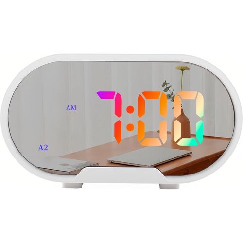 ERSHI-Réveil numérique, Affichage LED Miroir, Fonction Snooze Facile, luminosité du Volume réglable de 0 à 100%, 2 alarmes, Horlog[8